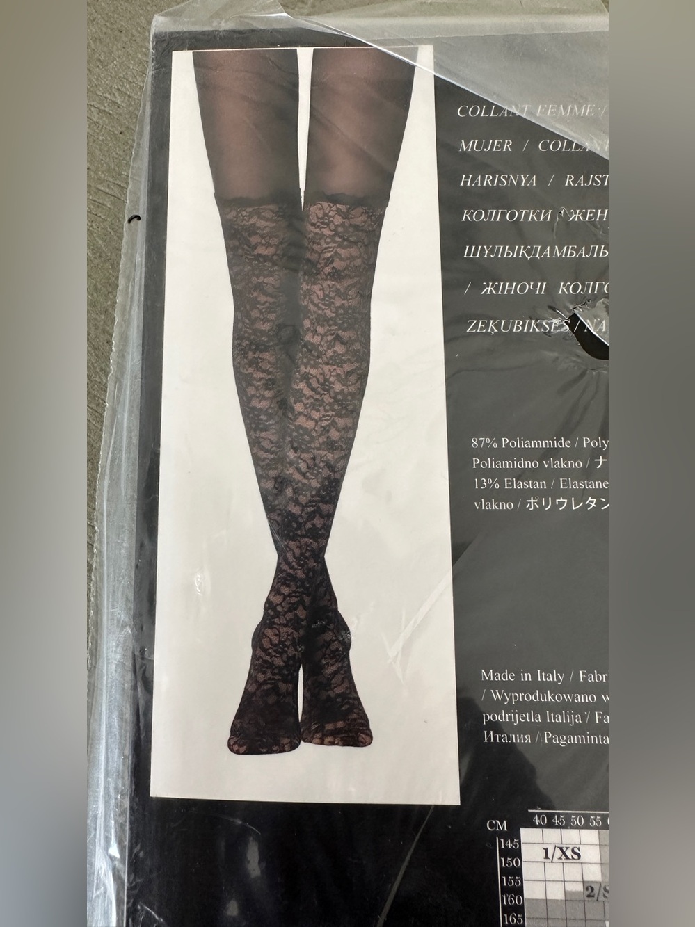 Calzedonia Sheer Black Floral Lace Thigh-High Tights medium